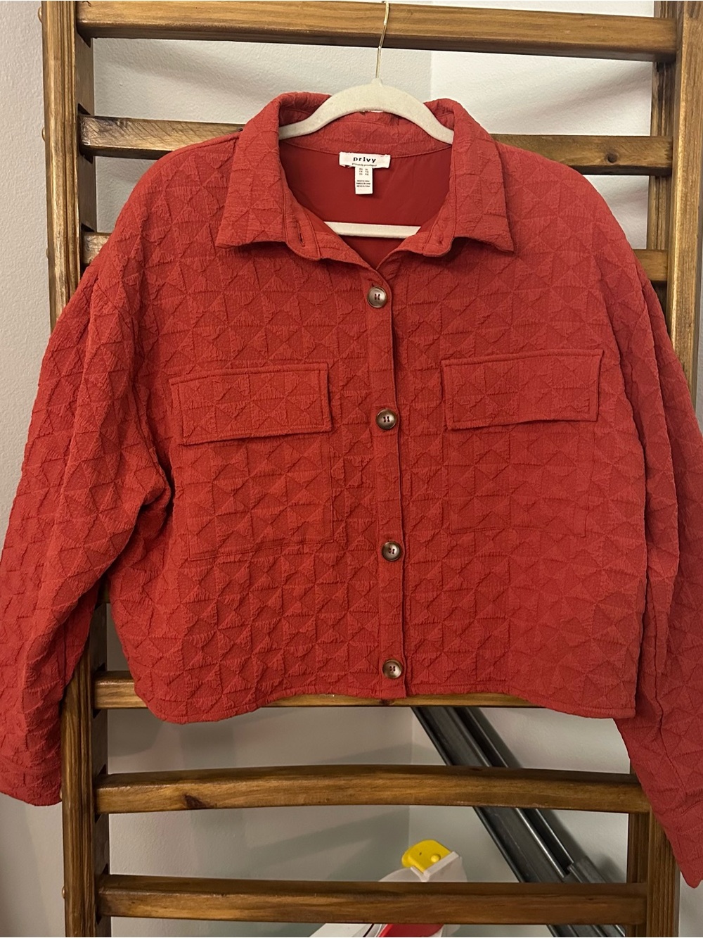 privy Orange Red Quilted Button-Front Cropped Jacket
